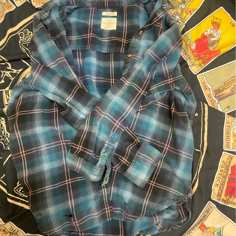 Vintage Blue & Pink  American Eagle Flannel